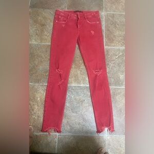 Zara Red Skinny Distressed Jeans